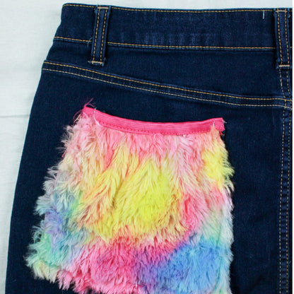 Rainbow Fuzzy Jean Skirt - Curly Girl Fashion X The Modern Alien - The Modern Alien