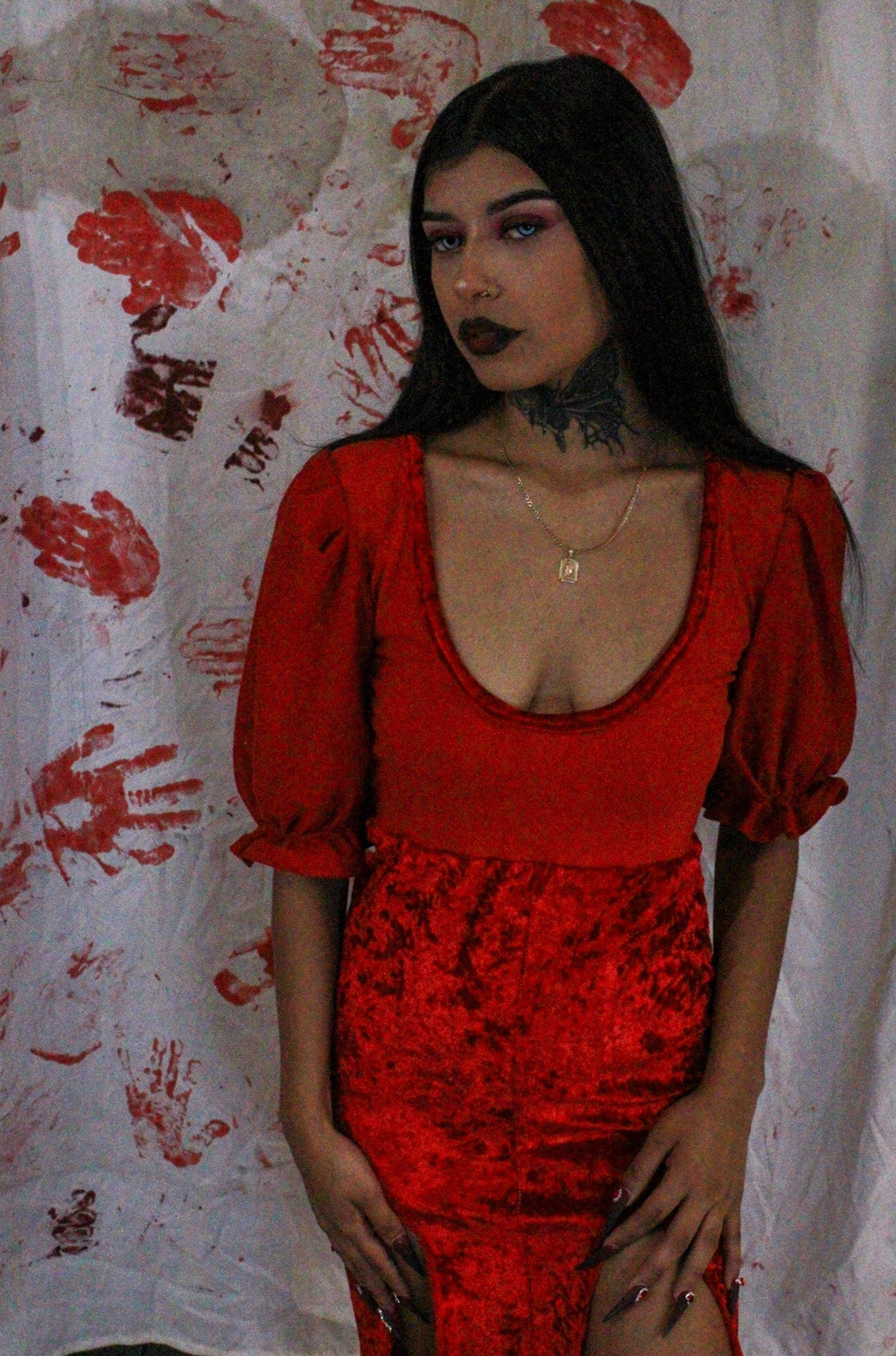 Red Devil Milkmaid Set with Bonnet – Handmade & Upcycled - The Modern Alien