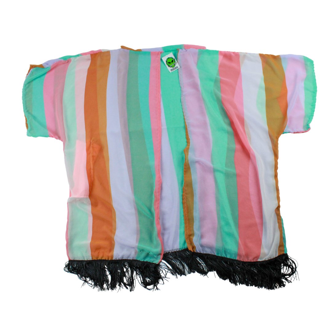 Striped Fringe Kimono with pockets - The Modern Alien